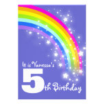 Kids purple pink rainbow 5th birthday invite invitations