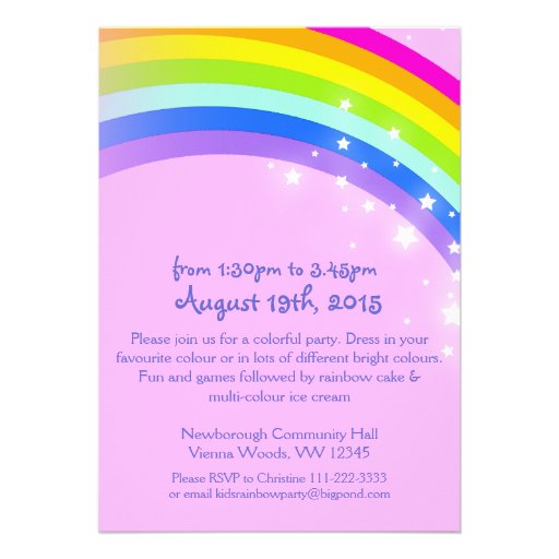 Kids purple pink rainbow 5th birthday invite