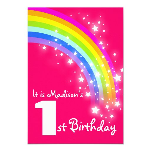 Kids purple rainbow 1st birthday invite (front side)