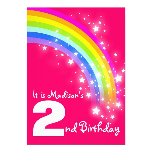 Kids purple rainbow 2nd birthday invite