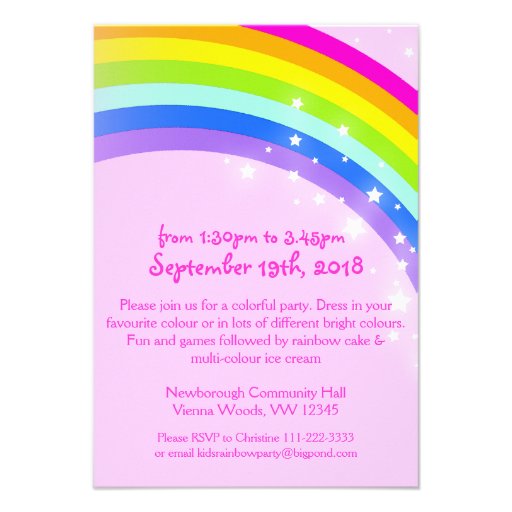Kids rainbow 3rd birthday pink birthday invite