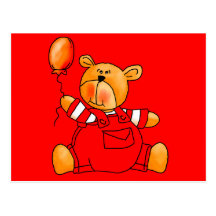 Kid's Red Bear Balloons Post Card