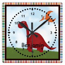 Kids' Red Dinosaur Wall Clock