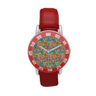 Kids Red Wristwatch: Ditzy Orange Flowers Pattern
