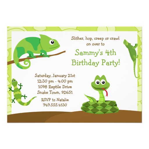 Kids Reptile Birthday Party Invitation (front side)