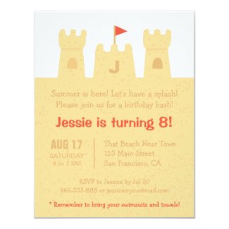 Kids Sandcastles Beach Birthday Party 4.25x5.5 Paper Invitation Card