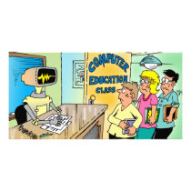 Kids see robot teacher in computer class photo card