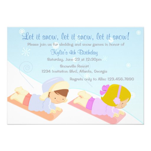 Kids Sledding and Snow Games Winter Birthday Party Personalized Invites