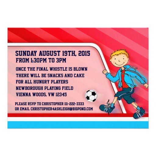 Kids soccer / football sports birthday red invite