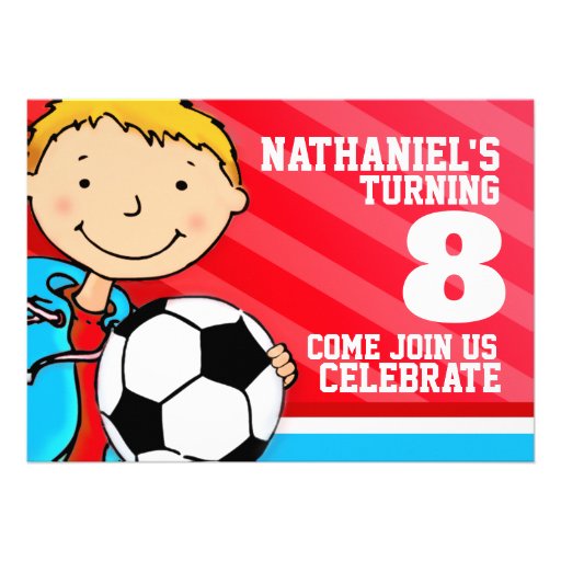 Kids soccer / football sports birthday red invite