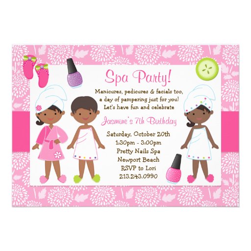 Kids Spa Birthday Party African American Custom Announcement