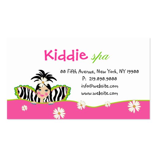 Kids Spa Business Card Daisy Cute Zebra & Dots (back side)