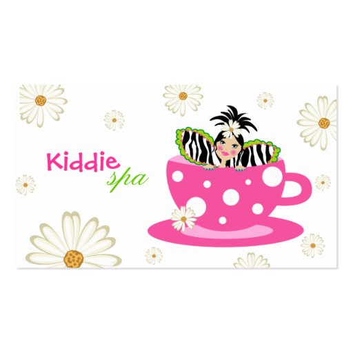 Kids Spa Business Card Daisy Cute Zebra & Dots (front side)