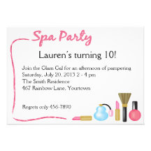 Kids Spa Party Invitation with Lipstick Border