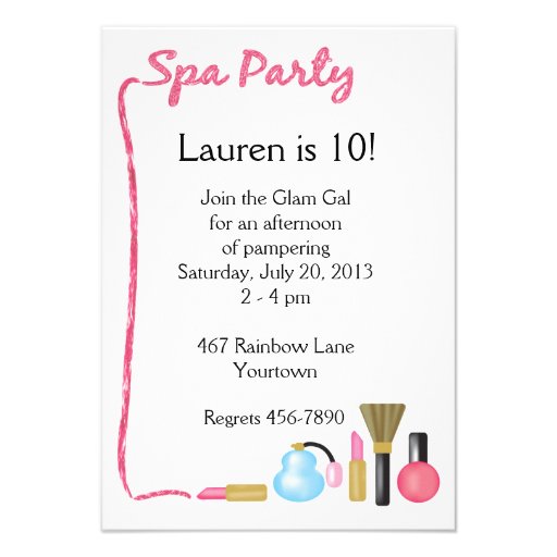 Kids Spa Party Invitations with Lipstick Border