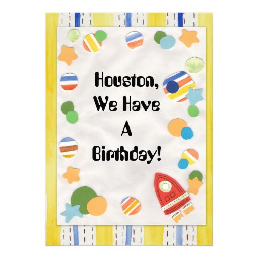 Kids Space Theme Birthday with Rocket  Striped - Personalized Announcements