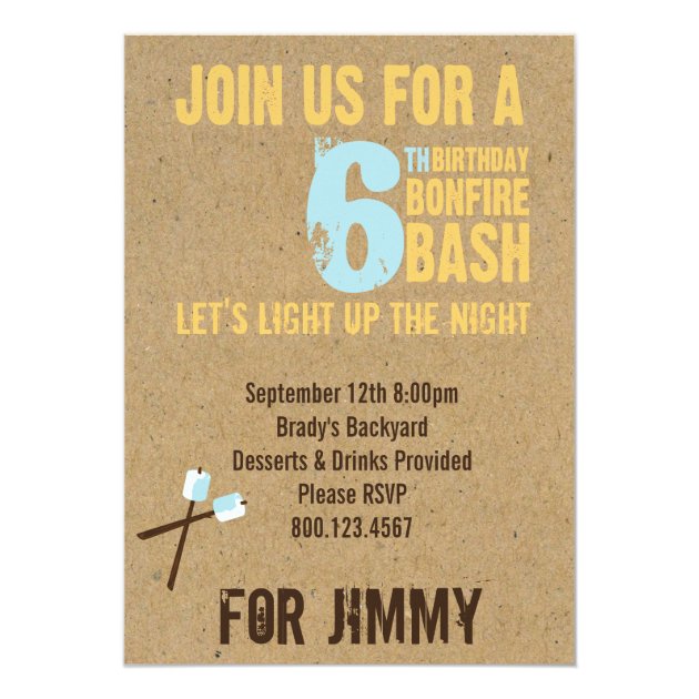Kids Sweet Birthday Bonfire Smores Invitations