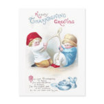 Kids Tug on Giant Wishbone Vintage Thanksgiving Postcard