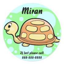 Kids Turtle ID Badge Round Stickers