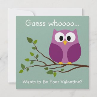 Kids Valentines Day Card with Cute Cartoon Owl invitation