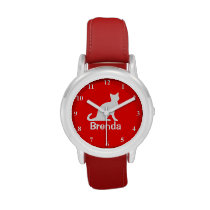 Kid's watch with white cat | Customizable pet name at Zazzle