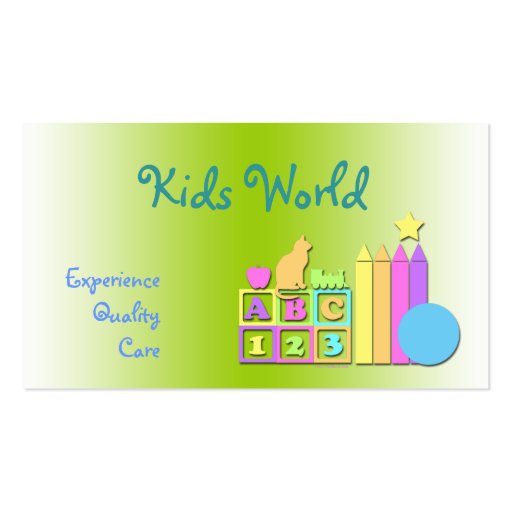 Kids World Daycare Business Card (back side)