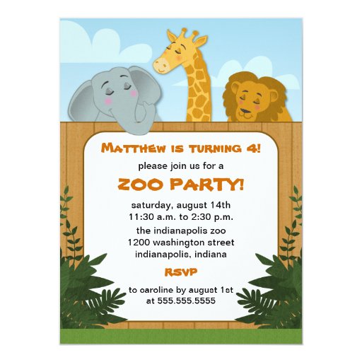 Kids Zoo Birthday Party Invitations | Zazzle
