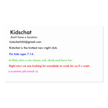 Kidschat, don't have a location, kidschat360@gm... business card