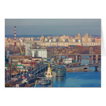 Kiev bussines and industry city landscape on river cards