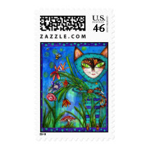 KiKi's Garden Kitty Fine Art Postage Stamp
