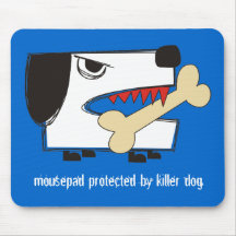 Killer mad dog with yummy bone mousepad placemat
