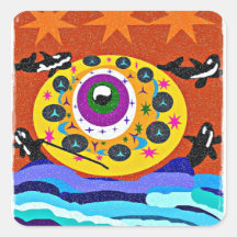 Killer whale art sun and star stickers