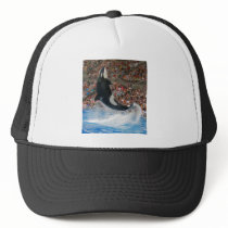 Killer whale jumping trucker hat