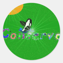 Killer whale with sun conserve the earth round sti sticker