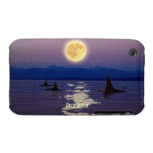Killer Whales, Orca & Moon Art Cell Phone Case iPhone 3 Case-Mate Case