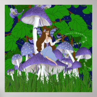 Kimaria Faery on Mushrooms with Butterfly Print print