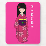 Kimono Girl Sakura Pink Cartoon Mousepads