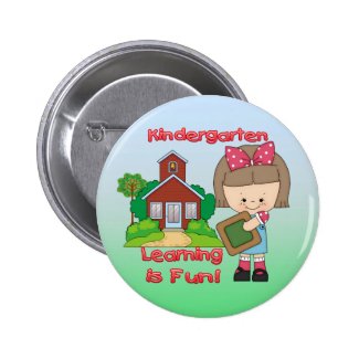 Kindergarten Girl Learning is Fun Round Button