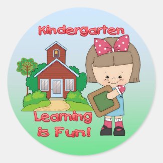 Kindergarten Girl Learning is Fun Round Sticker
