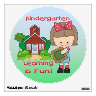 Kindergarten Girl Learning is Fun Round Wall Decal