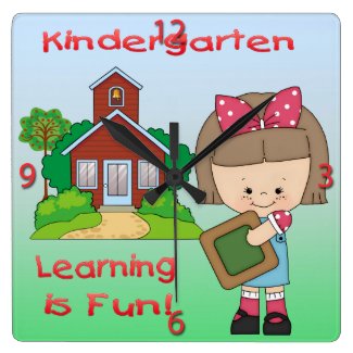 Kindergarten Girl Learning is Fun Square Clock