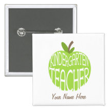 Kindergarten Teacher Button - Green Apple