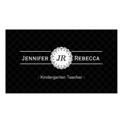 Kindergarten Teacher - Modern Monogram Black Business Card Templates (front side)