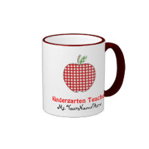 Kindergarten Teacher Mug - Red Gingham Apple