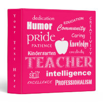 Kindergarten Teacher Pride-Attributes/Hot Pink Vinyl Binder