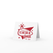 Kindergarten Teacher Retro Red 60's Inspired Sign Card