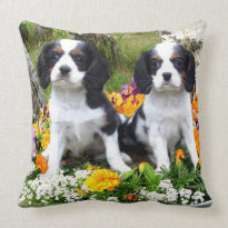 King Charles Spaniel puppies Throw Pillows