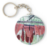King Salmon Drying on Racks keychains