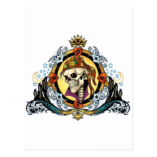King Skull Pirate with Hearts by Al Rio Postcards