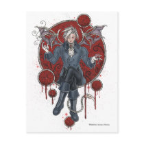 gothic, vampire, blood, zerick, fairy, fantasy, red, blue, wine, glass, devil, steampunk, bat, wings, daemon, goth, punk, bloody, horror, circle, delphine, levesque, demers, vampires, Postcard with custom graphic design